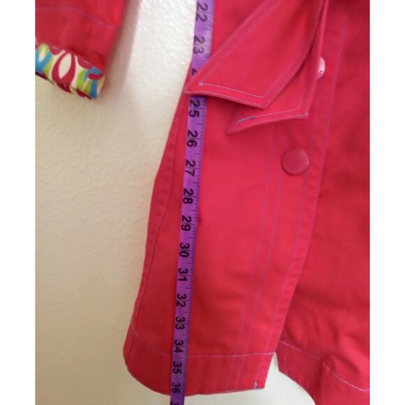 Vintage Y2K Tommy Jeans Women’s Hot Pink Trench Coat Jacket Floral Trim SZ S/P - Picture 7 of 12